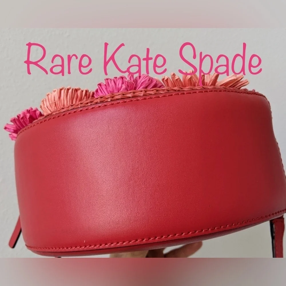 Rare Kate Spade leather handbag, w/ detachable strap, red, pink, hot pink